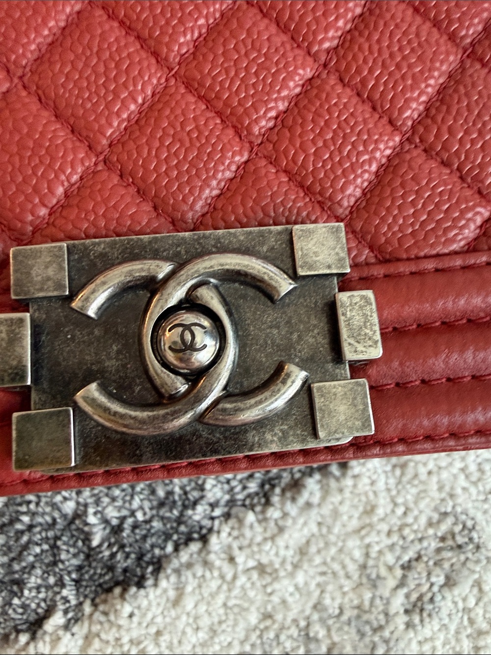 CHANEL Quilted Boy Flap Crossbody in Deep Red with Antique-Silver Hardware - Picture 15 of 16